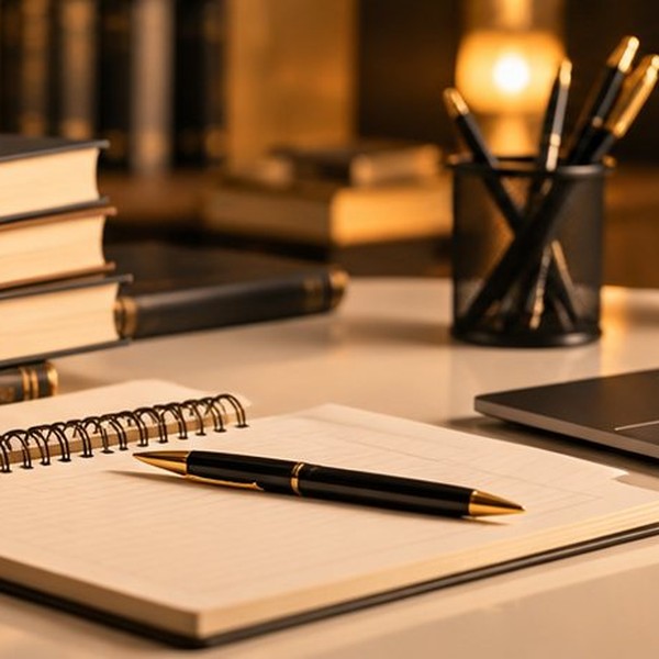 كتب ودفتر وحاسوب على مكتب للتعلم دون أشخاص
