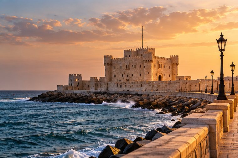 قلعة ساحلية في الإسكندرية دون أشخاص